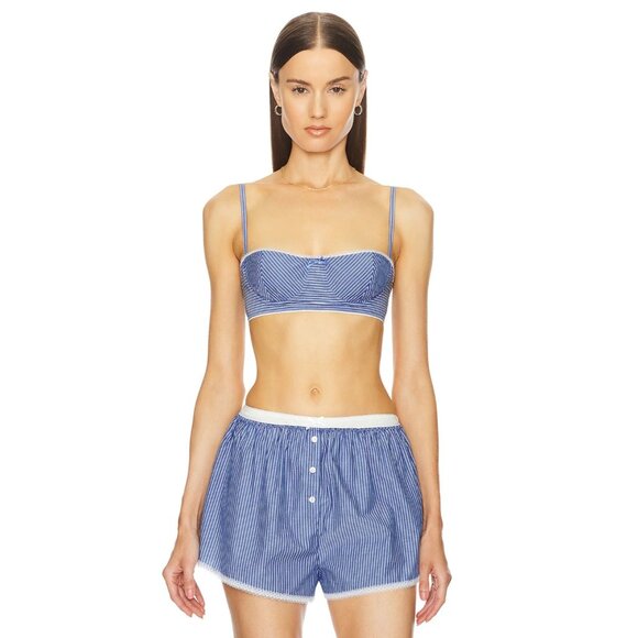 Helsa Tops - Helsa Pinstripe Poplin Bra in Blue Pinstripe Small New Womens Bralette Cropped